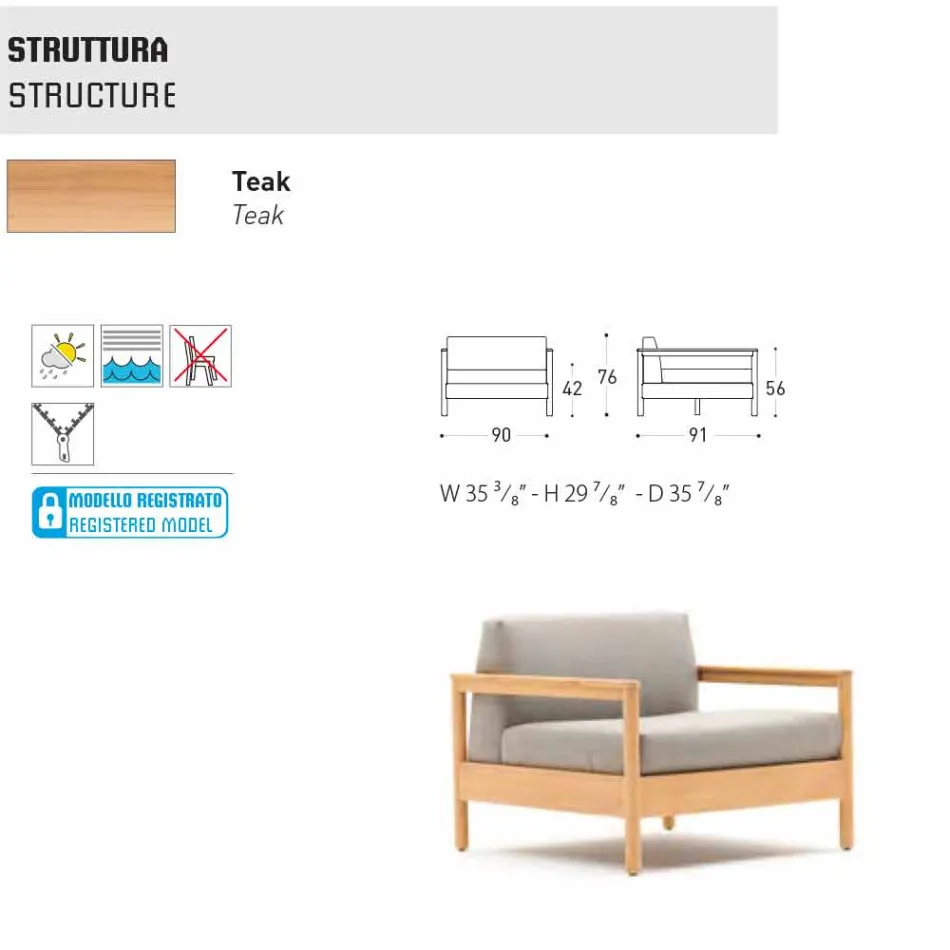 Varaschin Bali fotoliu modern în aer liber din țesătură tapițată Viadurini