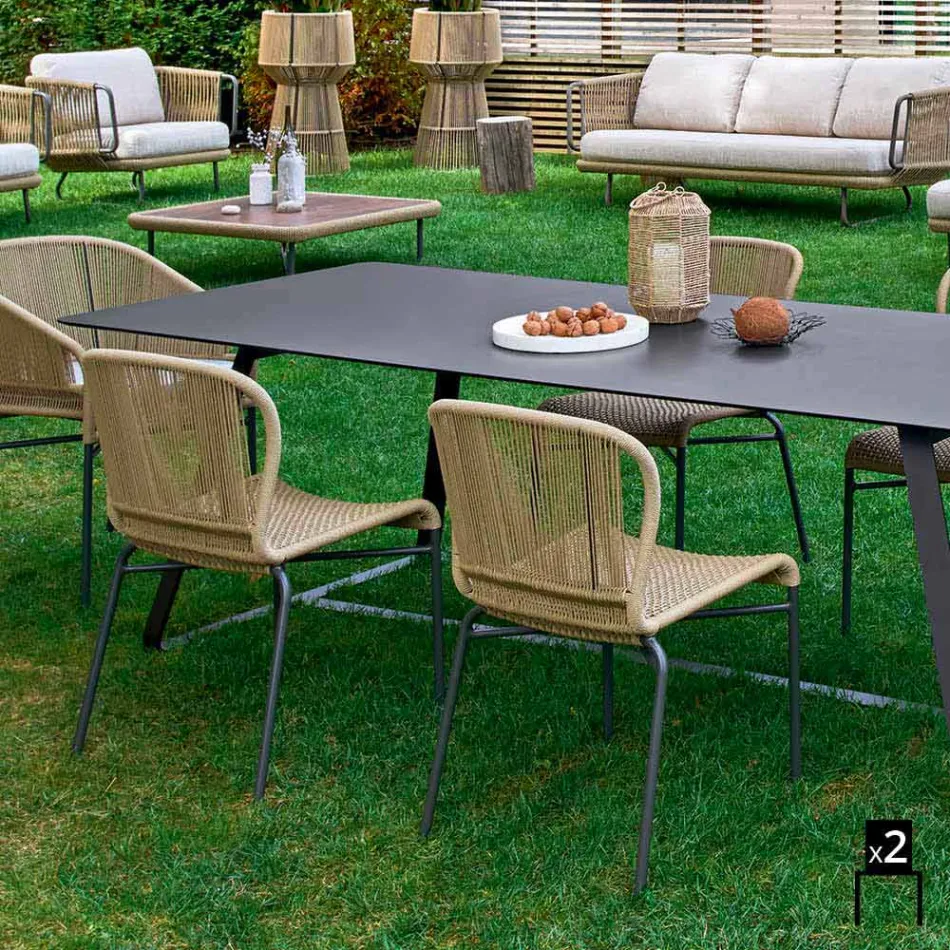 Varaschin Cricket scaun în aer liber moderne țesute manual, 2 bucati Viadurini