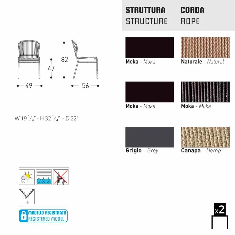 Varaschin Cricket scaun în aer liber moderne țesute manual, 2 bucati Viadurini