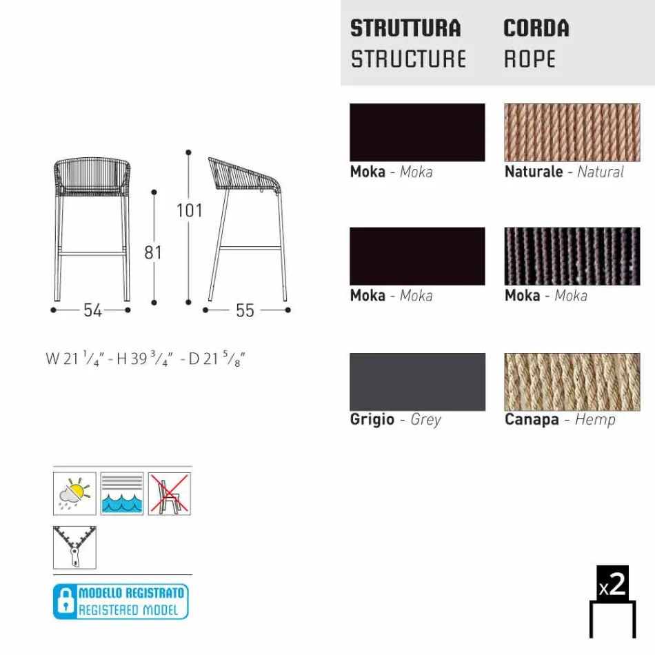 Varaschin Cricket scaun top design modern gradina, 2 piese Viadurini