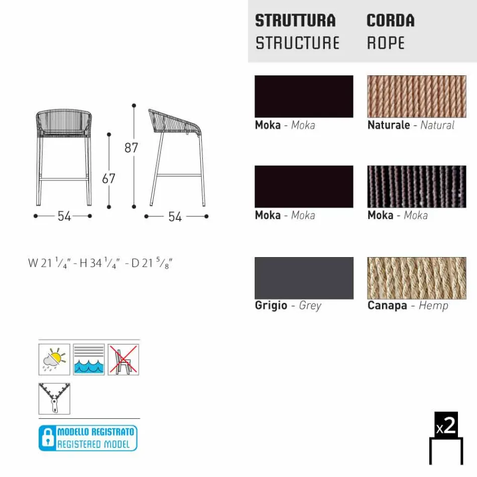 scaun Varaschin Cricket moderne de aluminiu gradina, 2 piese Viadurini