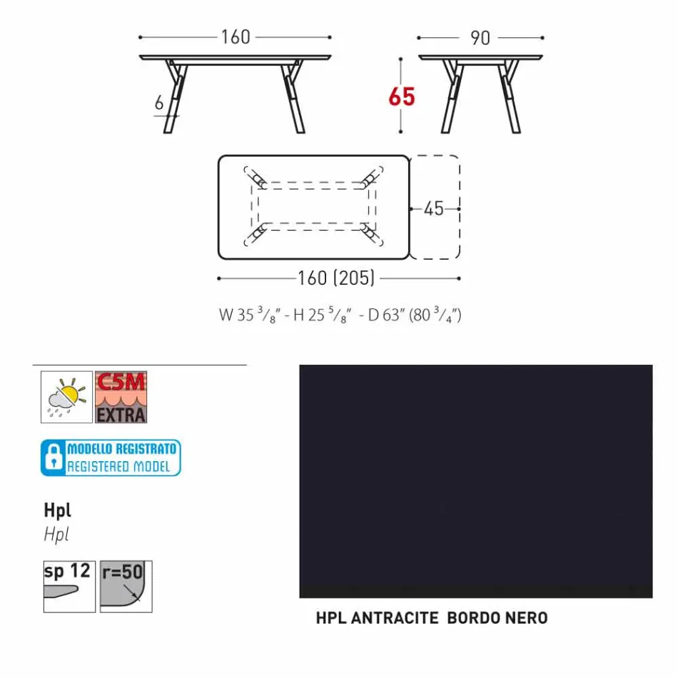 Varaschin Link tabel H grădină 65 cm extensibil până la 350 cm Viadurini