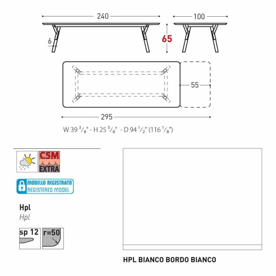 Varaschin Link tabel H grădină 65 cm extensibil până la 350 cm Viadurini
