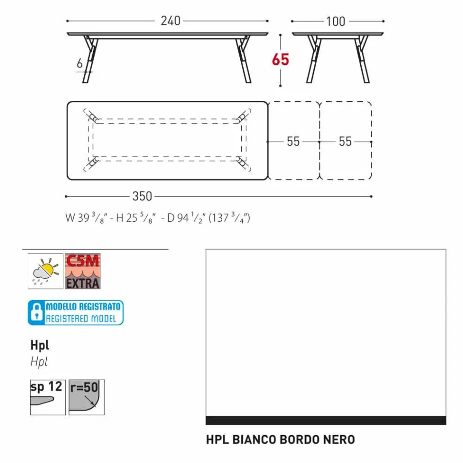 Varaschin Link tabel H grădină 65 cm extensibil până la 350 cm Viadurini