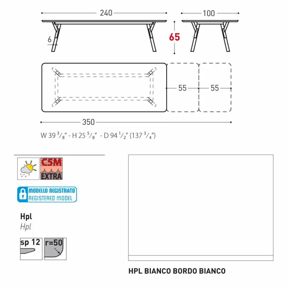 Varaschin Link tabel H grădină 65 cm extensibil până la 350 cm Viadurini