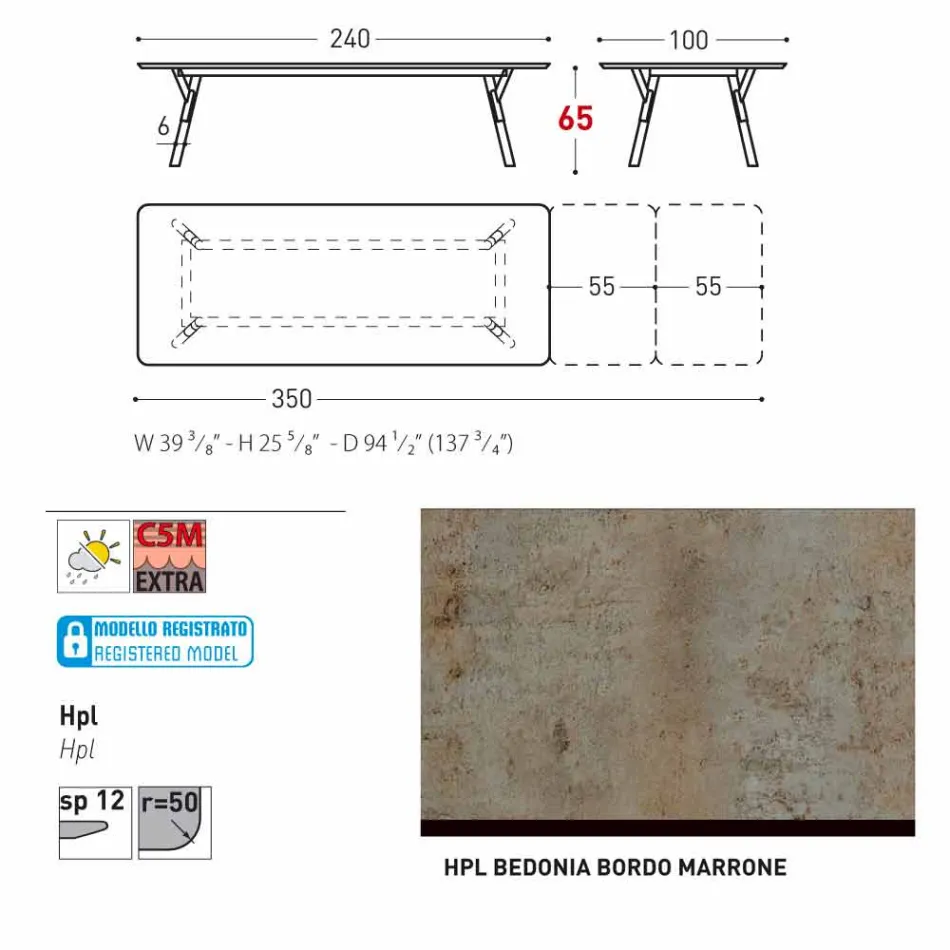 Varaschin Link tabel H grădină 65 cm extensibil până la 350 cm Viadurini