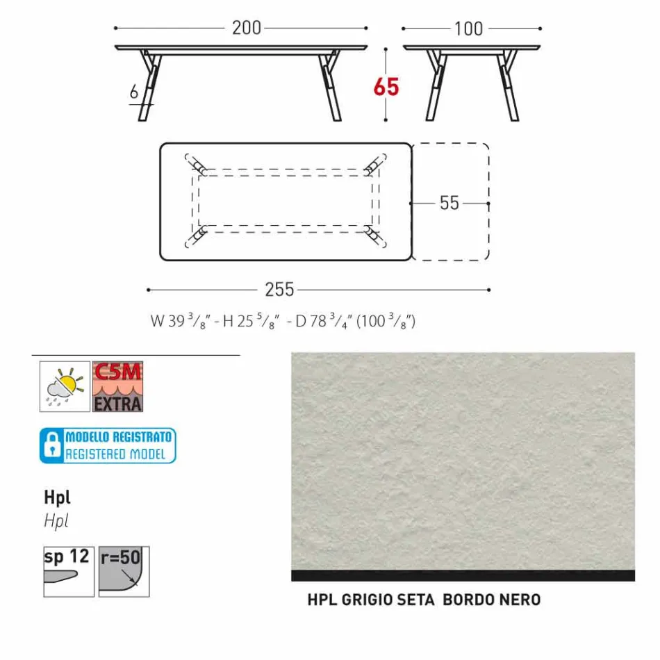 Varaschin Link tabel H grădină 65 cm extensibil până la 350 cm Viadurini