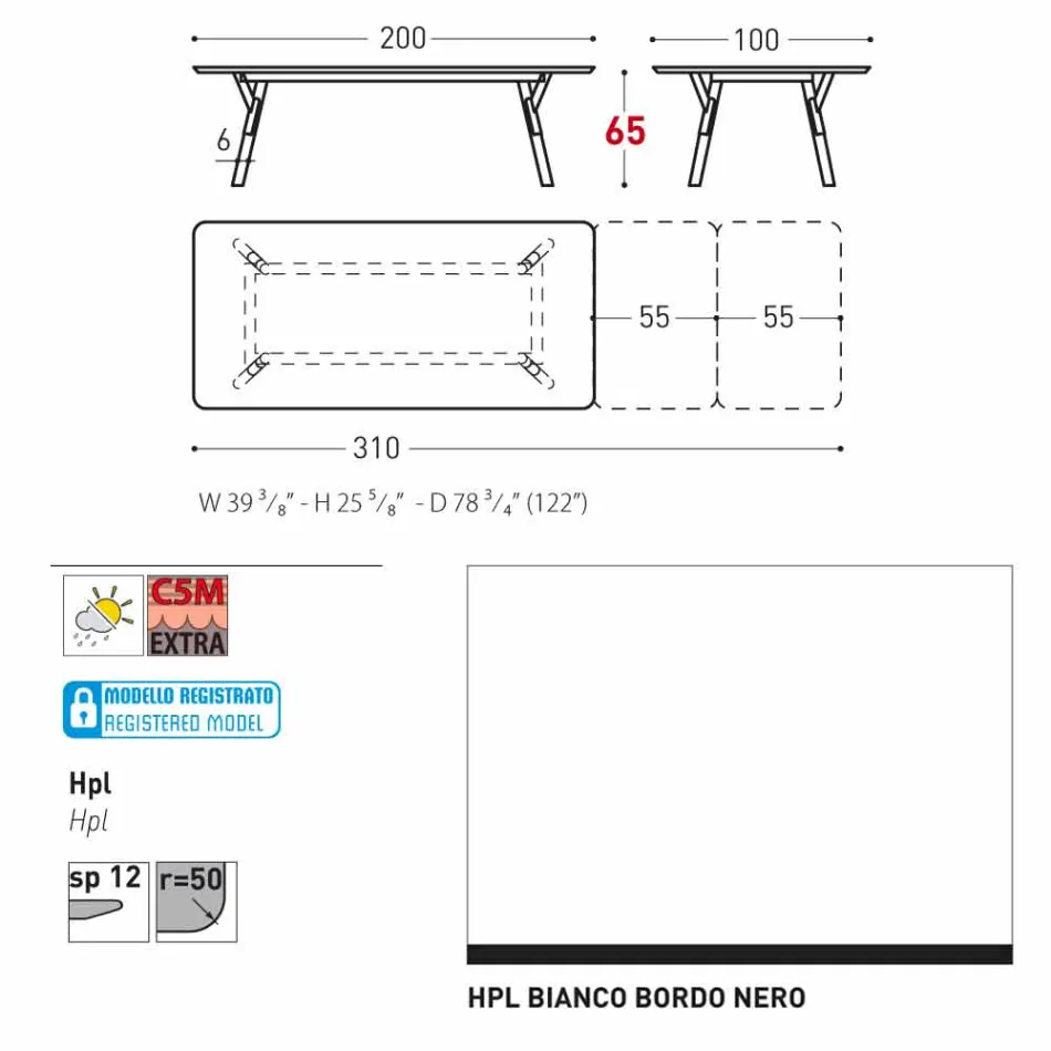 Varaschin Link tabel H grădină 65 cm extensibil până la 350 cm Viadurini
