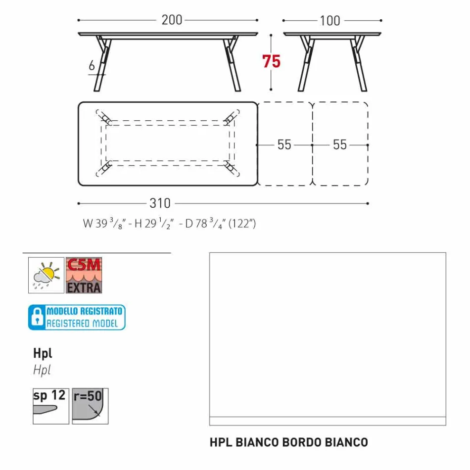 Varaschin Link tabel extensie grădină cu picioare din lemn de tec, H75 cm Viadurini