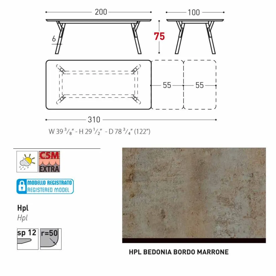 Varaschin Link tabel extensie grădină cu picioare din lemn de tec, H75 cm Viadurini