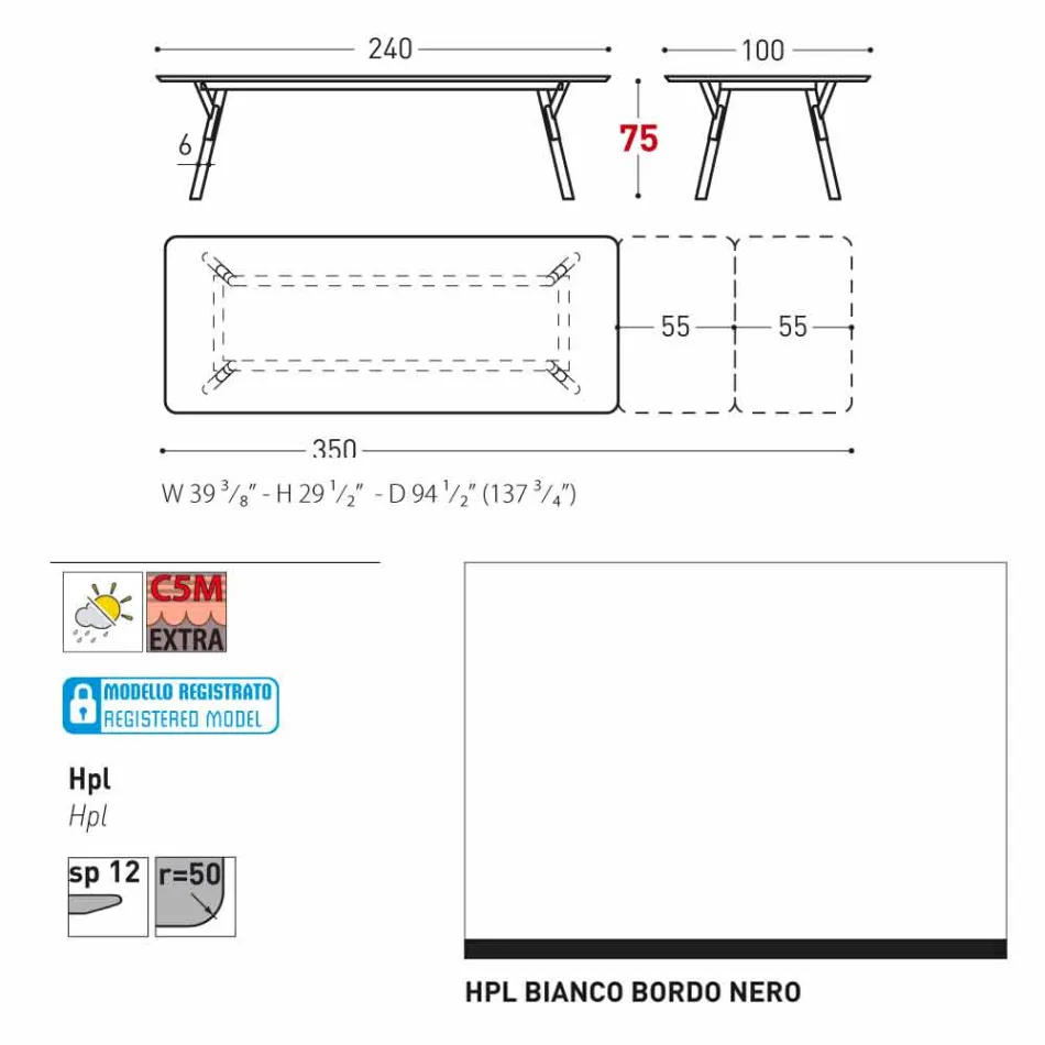 Varaschin Link tabel extensie grădină cu picioare din lemn de tec, H75 cm Viadurini