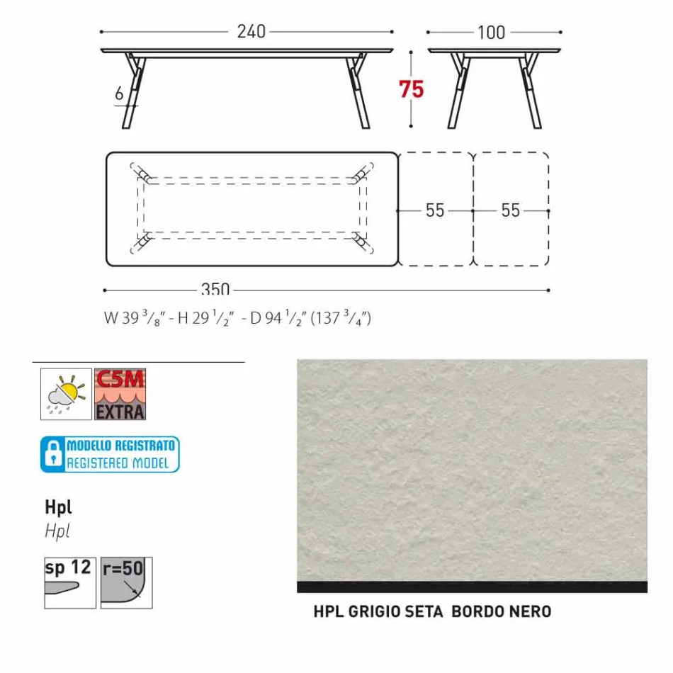 Varaschin Link tabel extensie grădină cu picioare din lemn de tec, H75 cm Viadurini