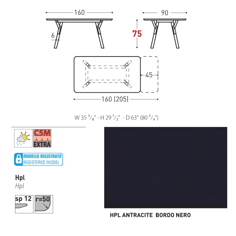 Masa de gradina extensibila Varaschin Link design modern, H 73,2 cm Viadurini