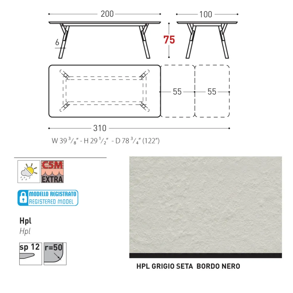 Masa de gradina extensibila Varaschin Link design modern, H 73,2 cm Viadurini