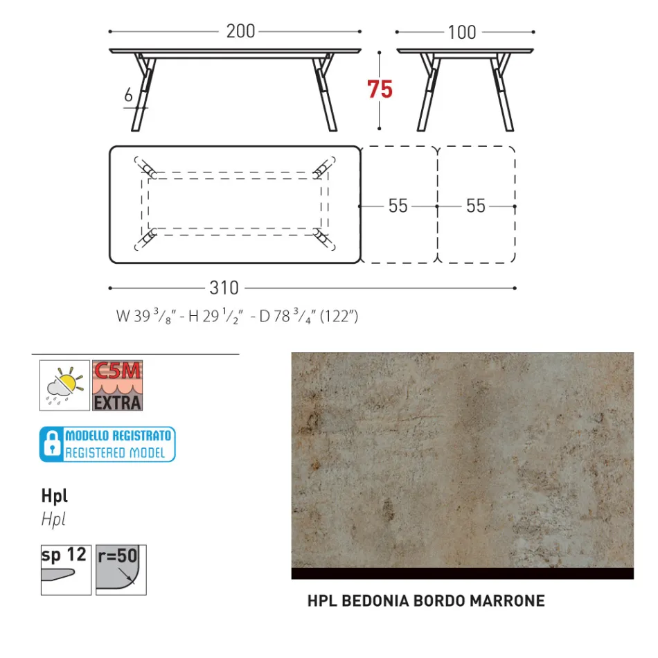 Masa de gradina extensibila Varaschin Link design modern, H 73,2 cm Viadurini