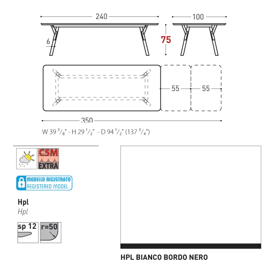 Masa de gradina extensibila Varaschin Link design modern, H 73,2 cm Viadurini