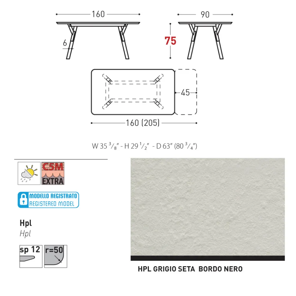 Masa de gradina extensibila Varaschin Link design modern, H 73,2 cm Viadurini