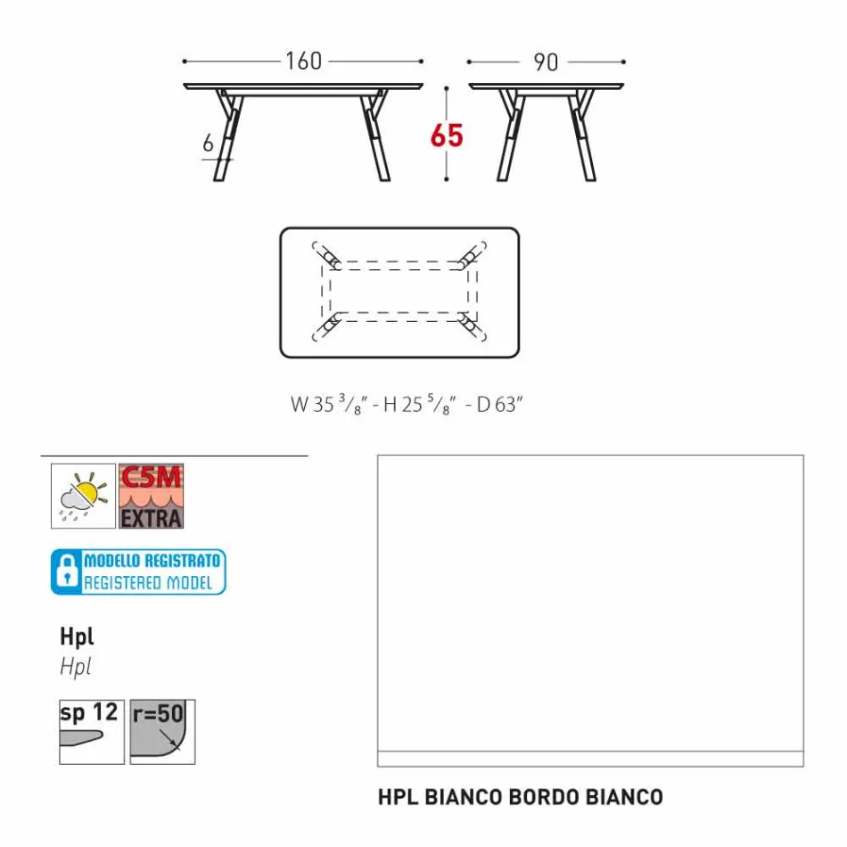 masă fixă ​​Varaschin Legătura de externe sau interne H 65 cm Viadurini