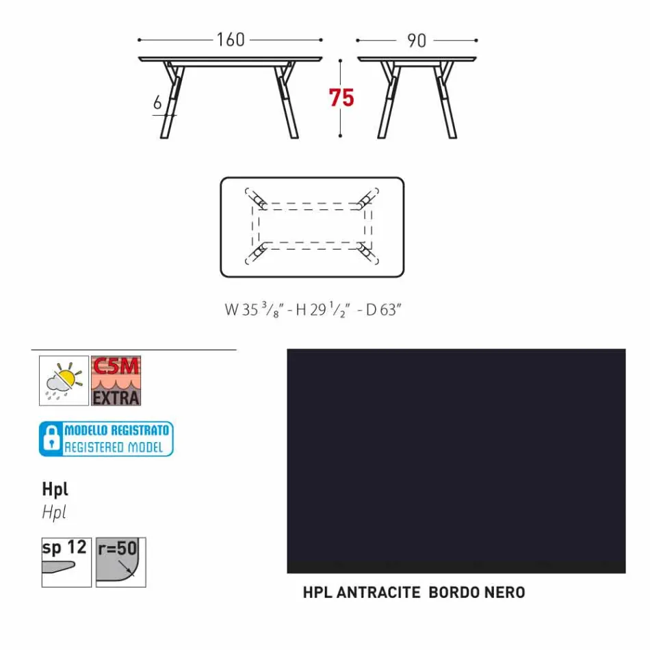 Varaschin Link grădină masă fixă ​​sau H interior 75 cm Viadurini