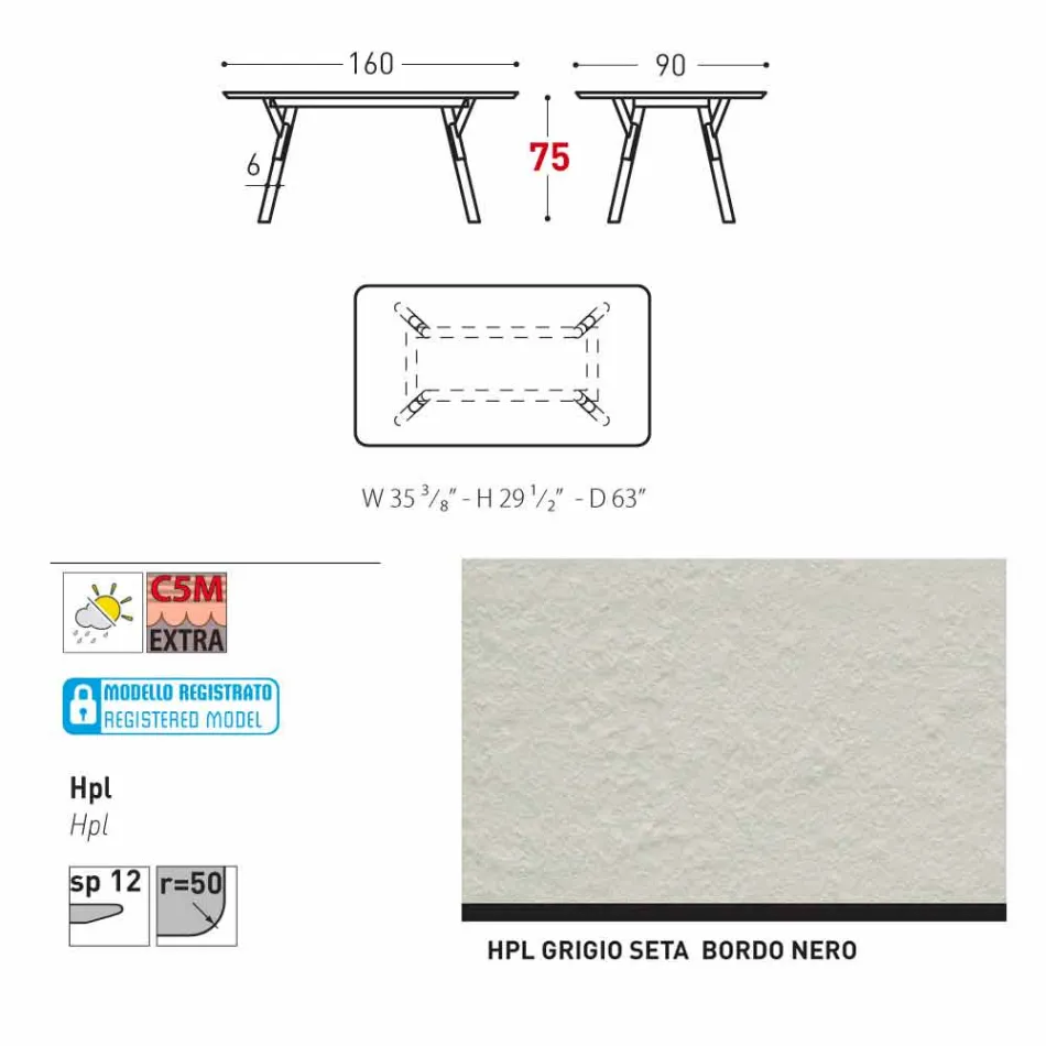 Varaschin Link grădină masă fixă ​​sau H interior 75 cm Viadurini