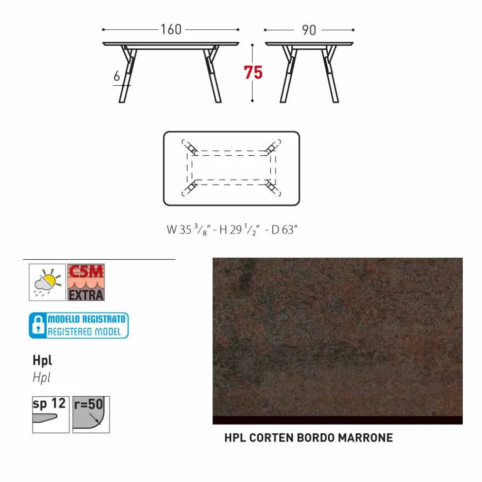 Varaschin Link grădină masă fixă ​​sau H interior 75 cm Viadurini