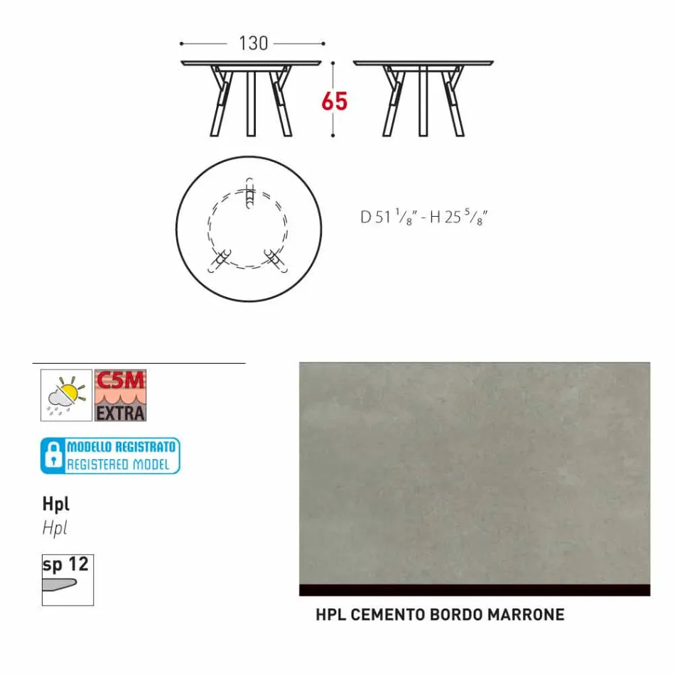 Legătură Varaschin Masă rotundă în aer liber cu picioare din lemn de tec, H 65cm Viadurini