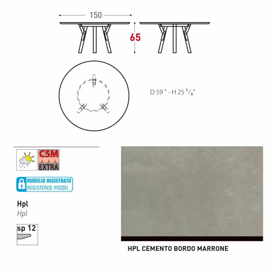 Tabel Varaschin Link-uri rotundă pentru design modern interior / exterior, H 65 cm Viadurini