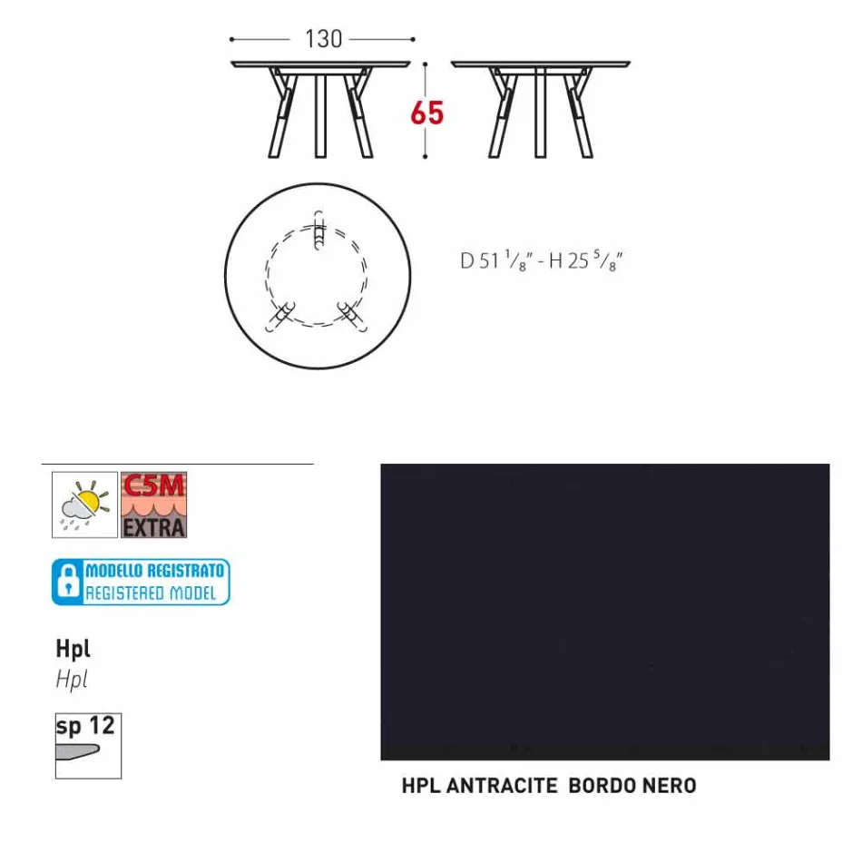 Tabel Varaschin Link-uri rotundă pentru design modern interior / exterior, H 65 cm Viadurini