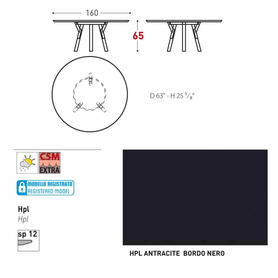 Tabel Varaschin Link-uri rotundă pentru design modern interior / exterior, H 65 cm Viadurini