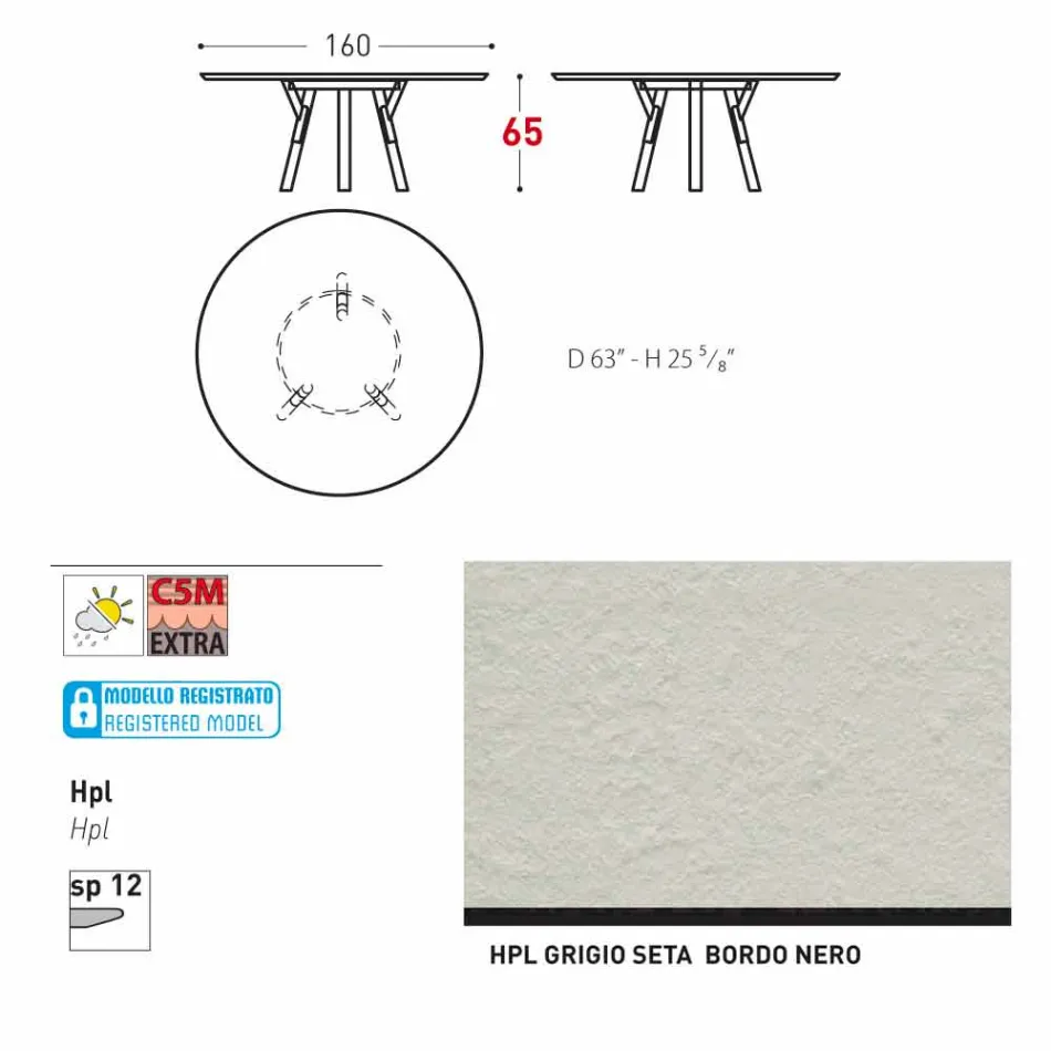 Tabel Varaschin Link-uri rotundă pentru design modern interior / exterior, H 65 cm Viadurini