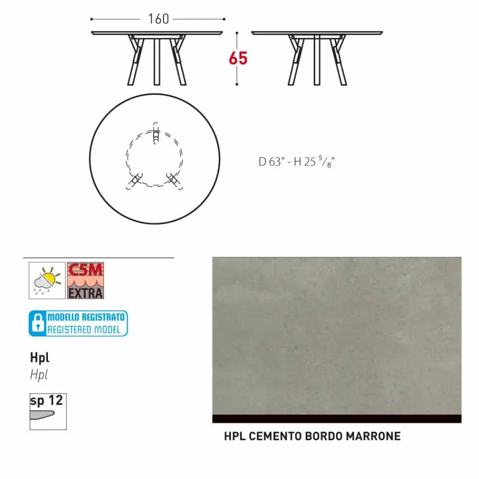 Tabel Varaschin Link-uri rotundă pentru design modern interior / exterior, H 65 cm Viadurini