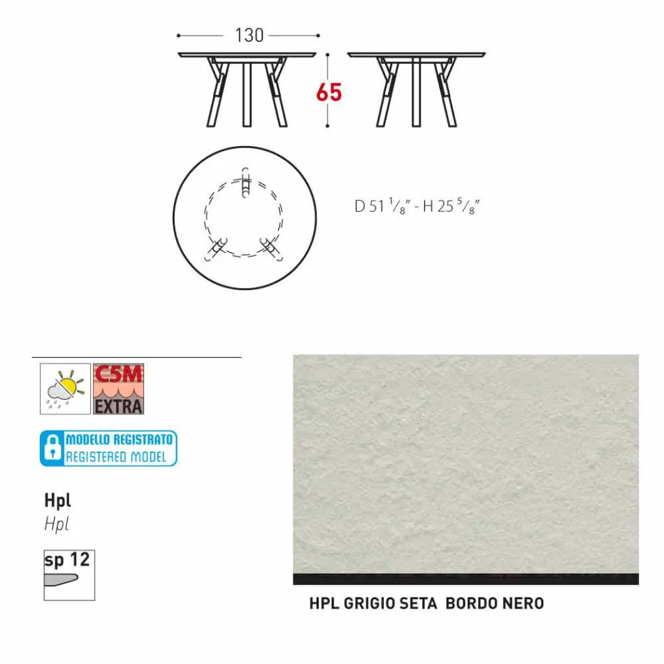 Tabel Varaschin Link-uri rotundă pentru design modern interior / exterior, H 65 cm Viadurini