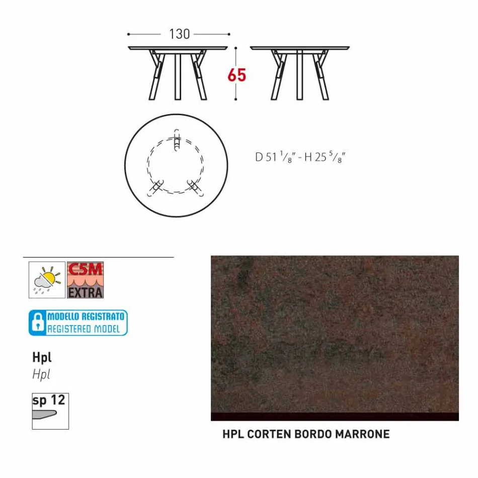 Tabel Varaschin Link-uri rotundă pentru design modern interior / exterior, H 65 cm Viadurini