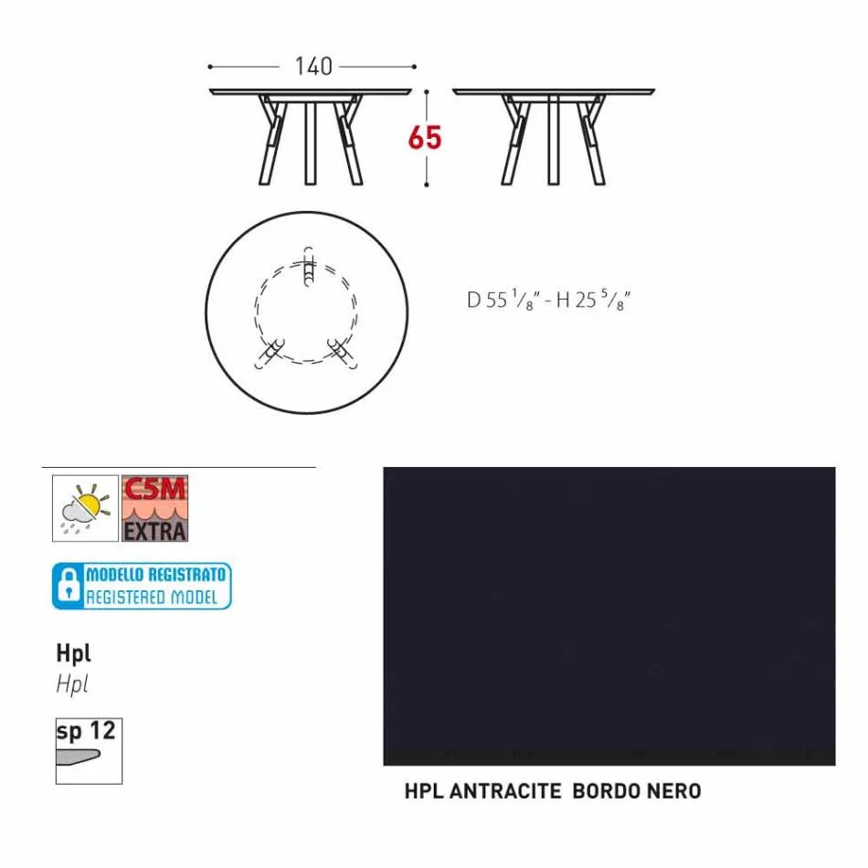 Tabel Varaschin Link-uri rotundă pentru design modern interior / exterior, H 65 cm Viadurini