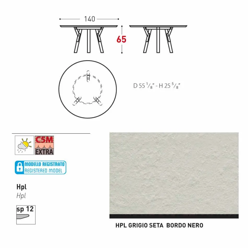 Tabel Varaschin Link-uri rotundă pentru design modern interior / exterior, H 65 cm Viadurini