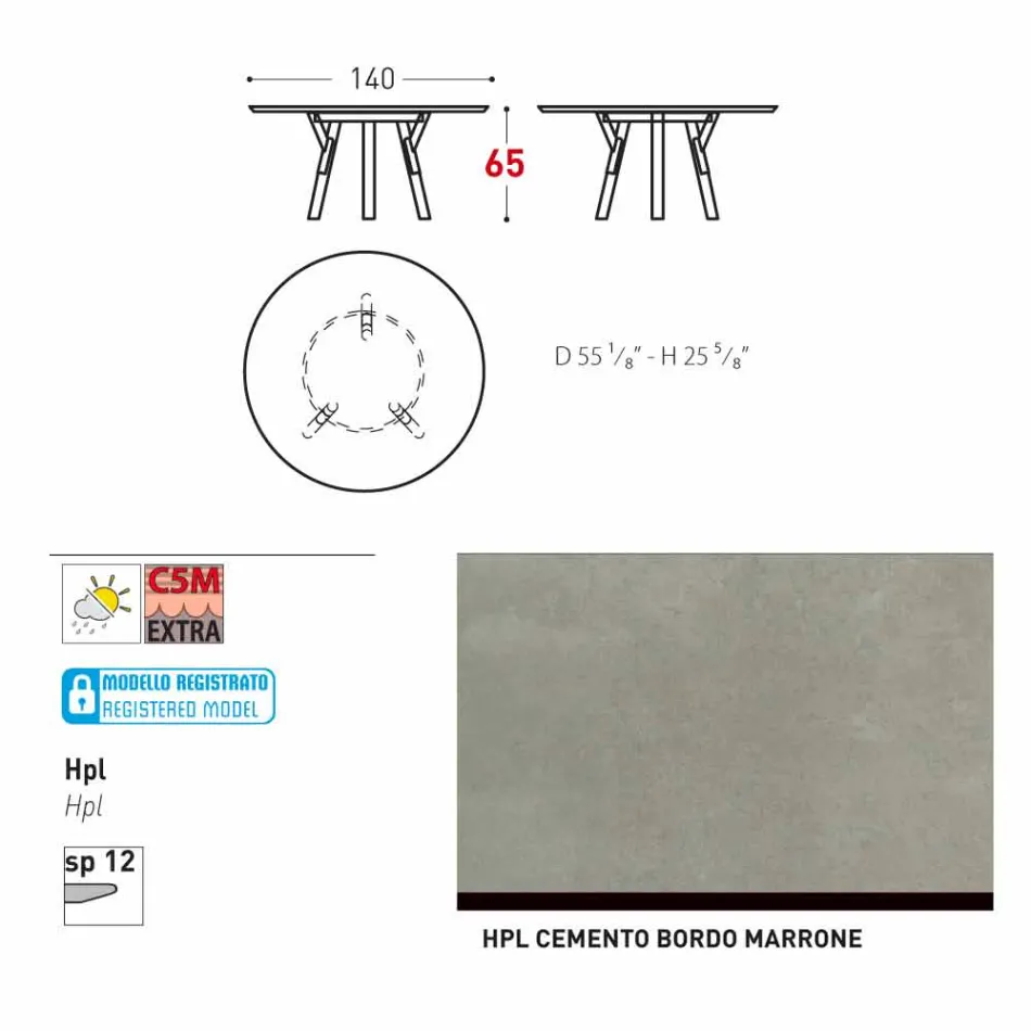 Tabel Varaschin Link-uri rotundă pentru design modern interior / exterior, H 65 cm Viadurini