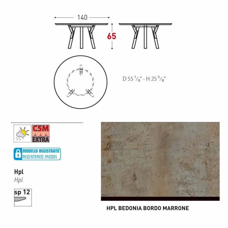 Tabel Varaschin Link-uri rotundă pentru design modern interior / exterior, H 65 cm Viadurini