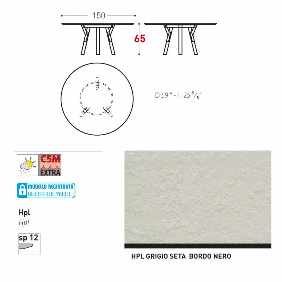 Tabel Varaschin Link-uri rotundă pentru design modern interior / exterior, H 65 cm Viadurini