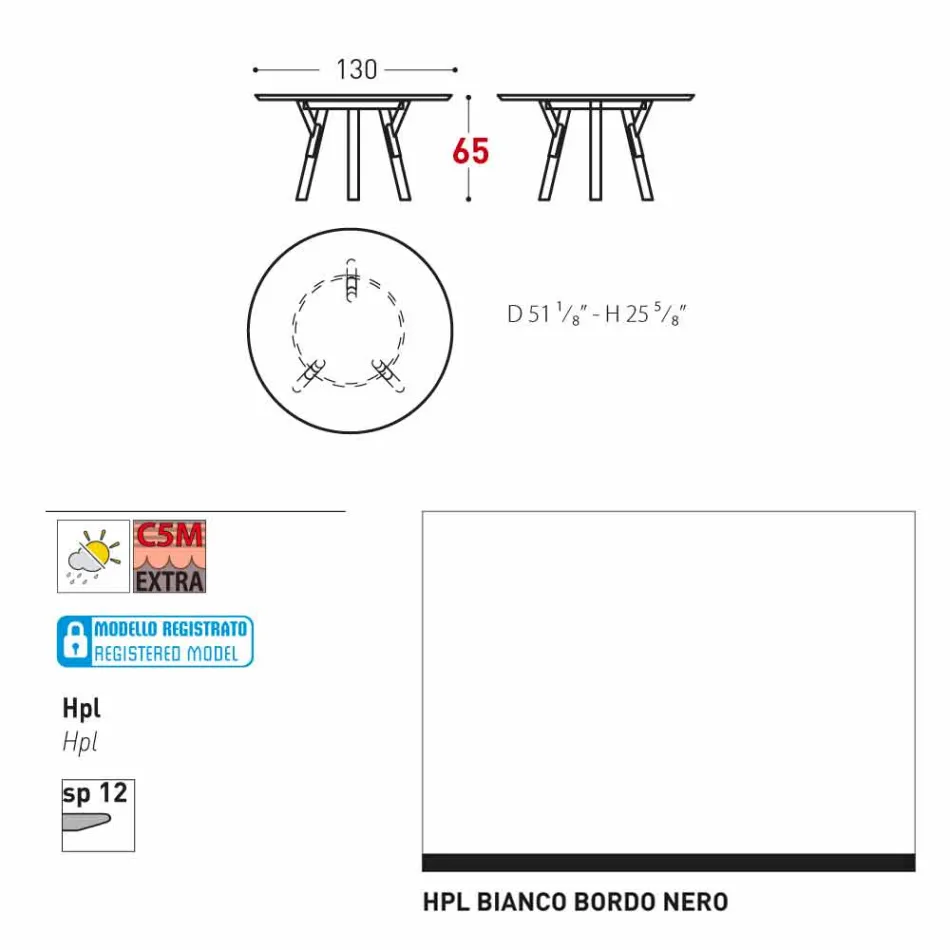 Tabel Varaschin Link-uri rotundă pentru design modern interior / exterior, H 65 cm Viadurini