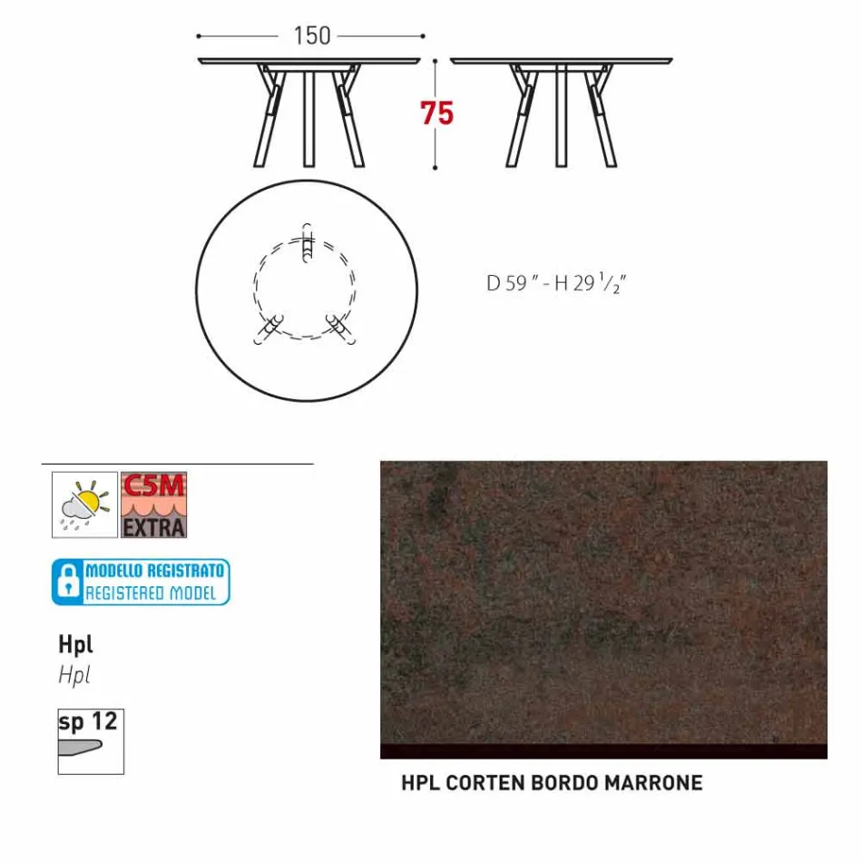 Varaschin link-uri de masă de grădină rotunde cu picioare din lemn de tec, H 75cm Viadurini
