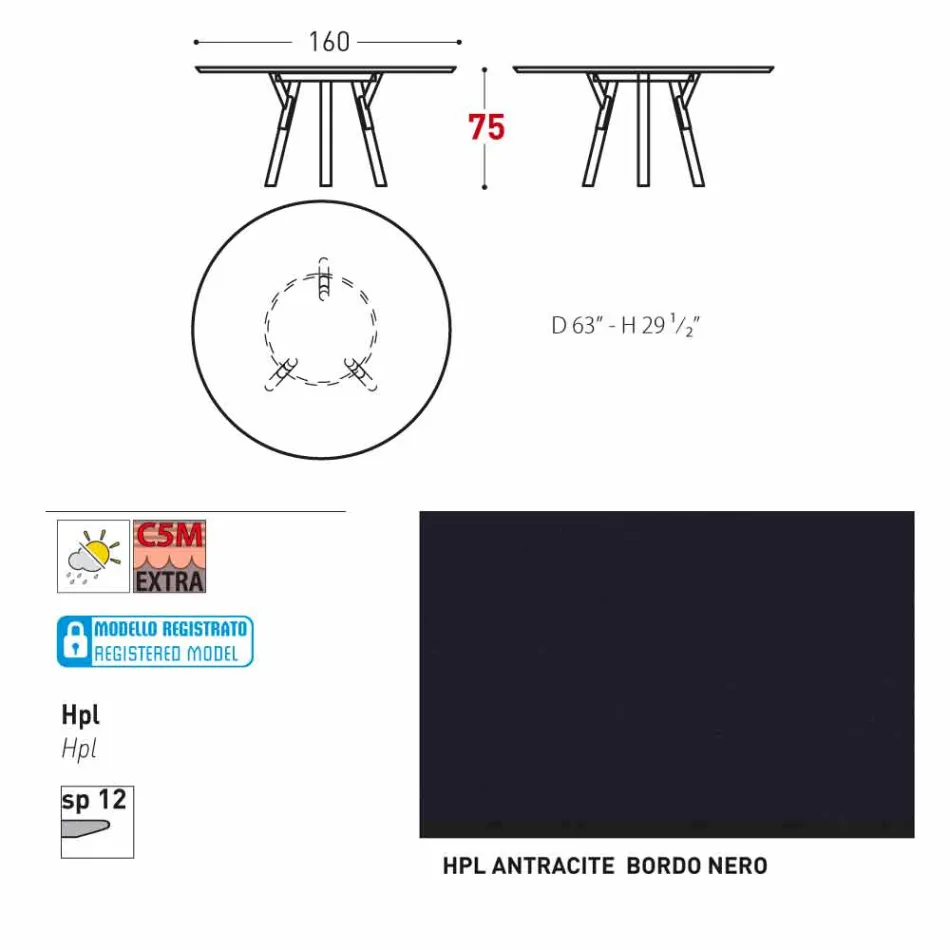 Varaschin link-uri de masă de grădină rotunde cu picioare din lemn de tec, H 75cm Viadurini