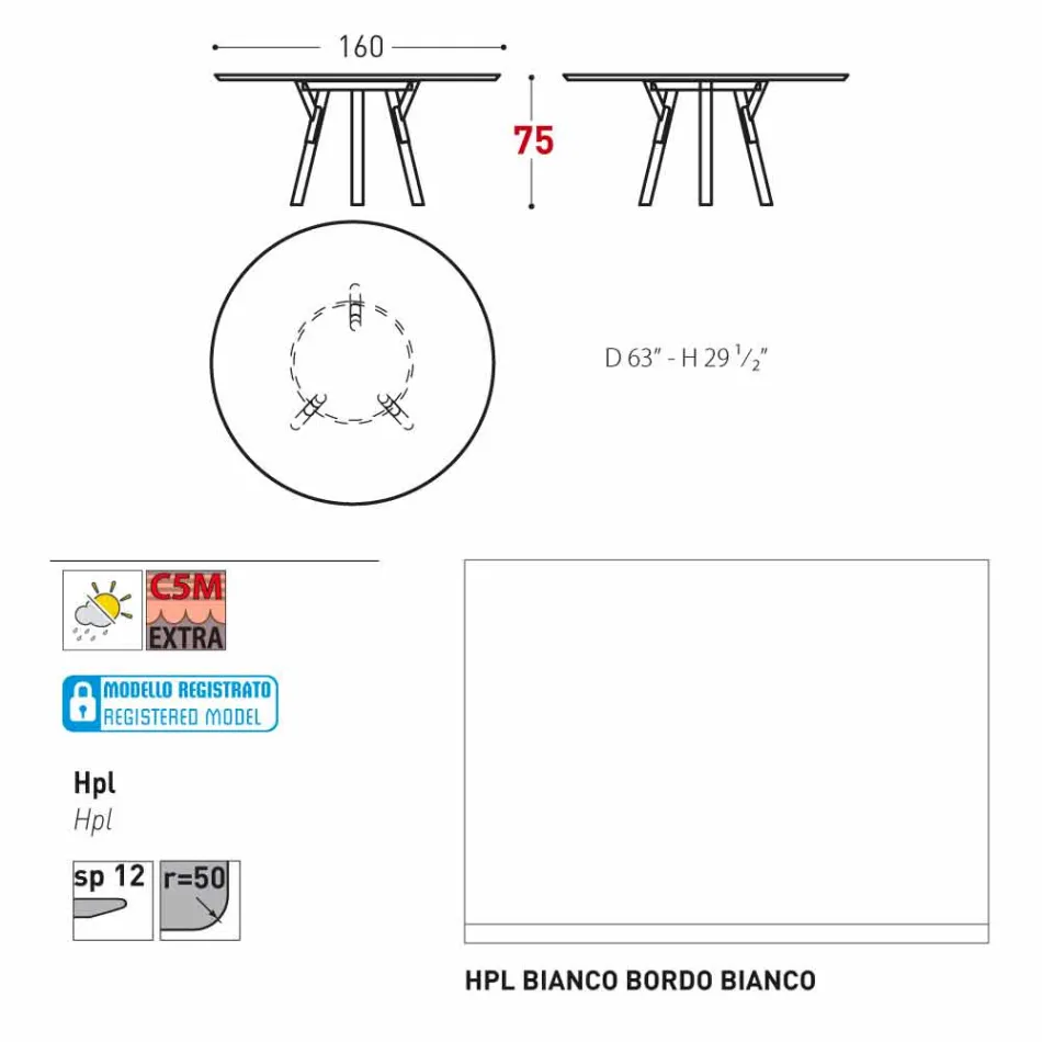 Varaschin link-uri de masă de grădină rotunde cu picioare din lemn de tec, H 75cm Viadurini