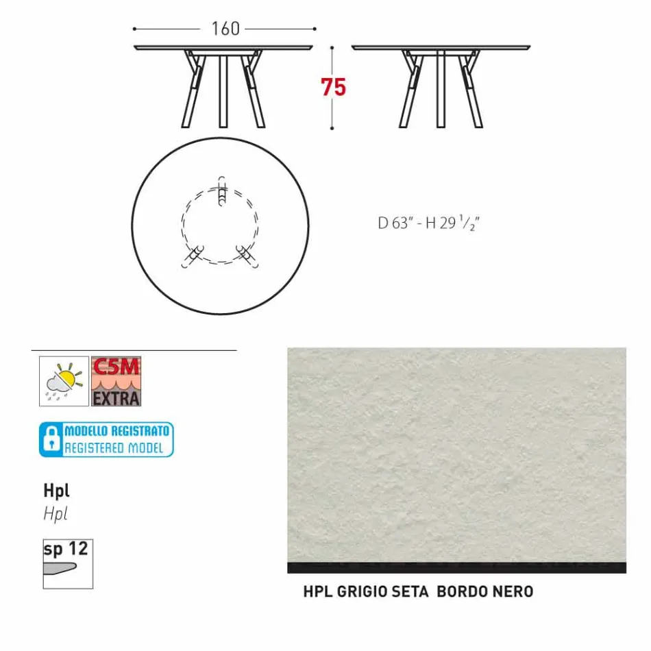 Varaschin link-uri de masă de grădină rotunde cu picioare din lemn de tec, H 75cm Viadurini