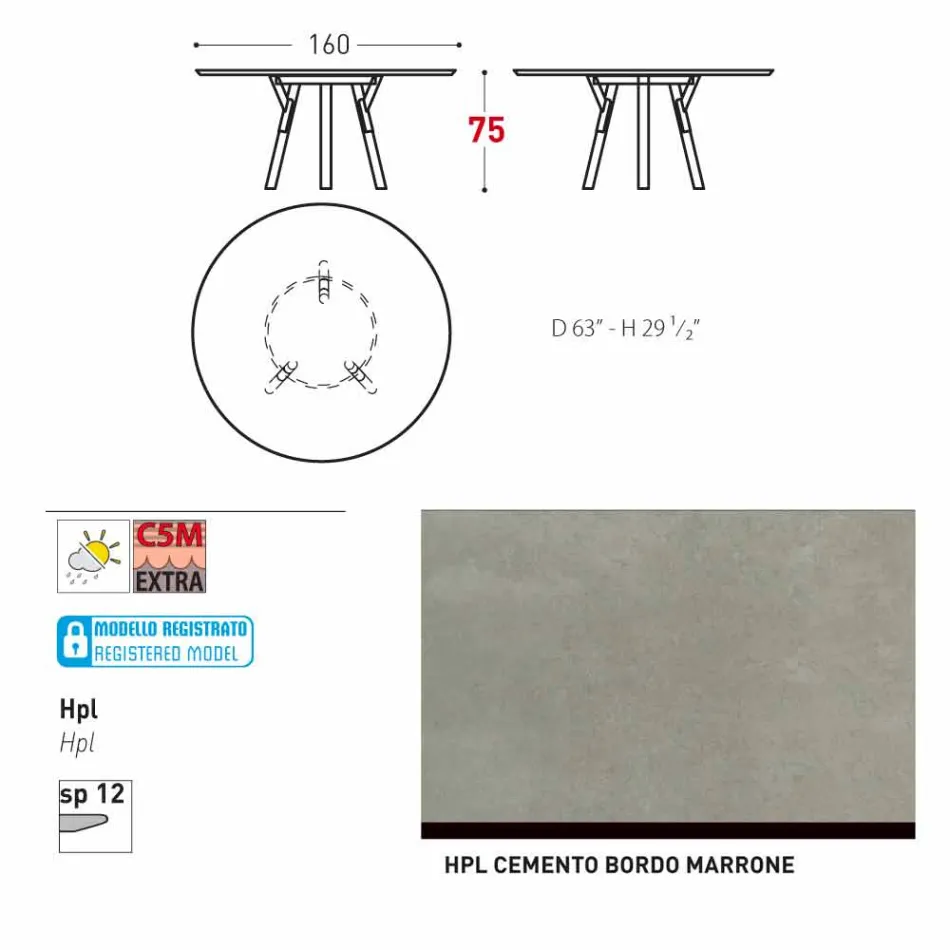 Varaschin link-uri de masă de grădină rotunde cu picioare din lemn de tec, H 75cm Viadurini