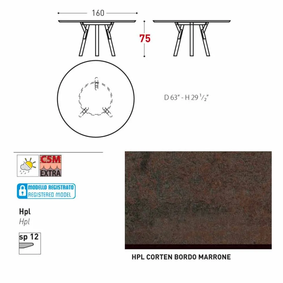 Varaschin link-uri de masă de grădină rotunde cu picioare din lemn de tec, H 75cm Viadurini