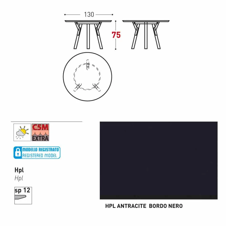 Varaschin Link-uri Masă rotundă grădină design modern, H 75 cm Viadurini