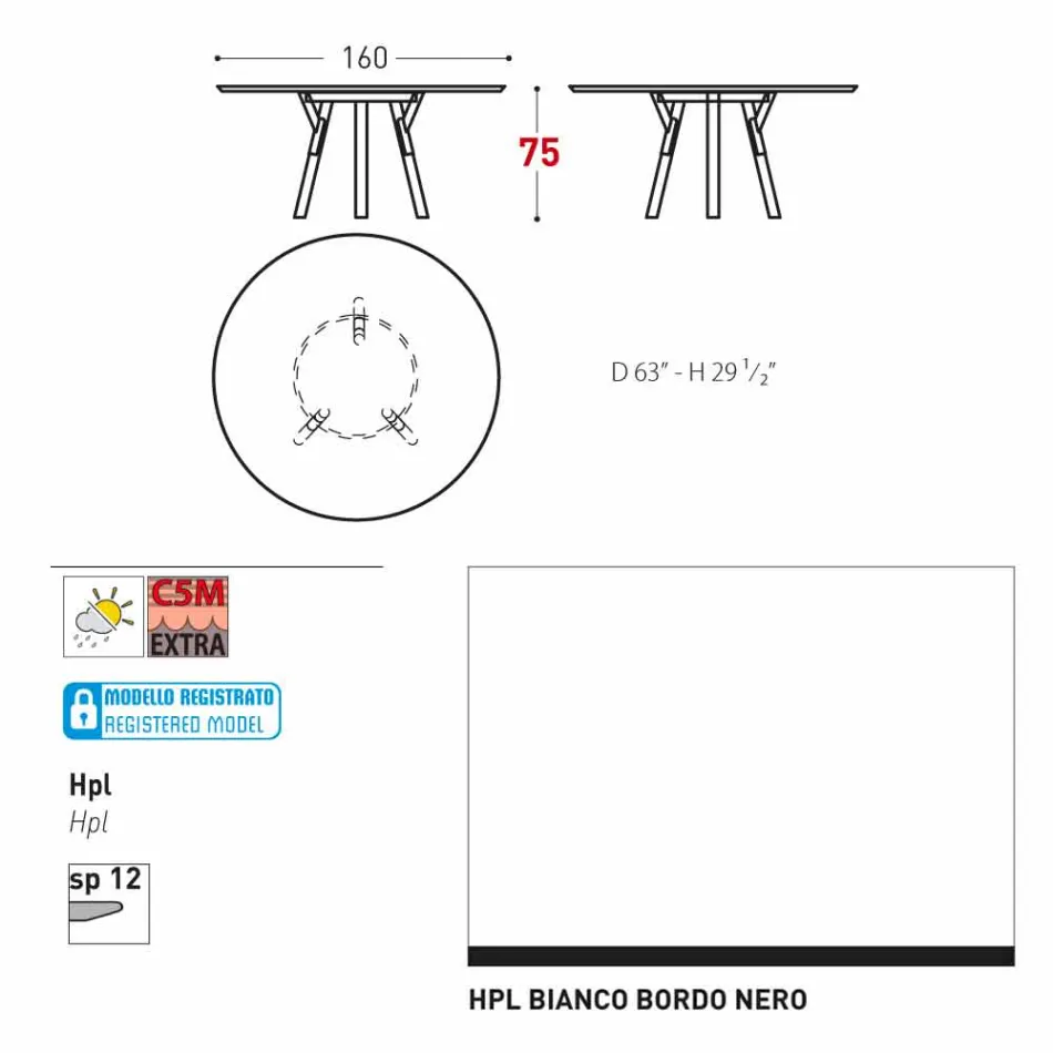 Varaschin Link-uri Masă rotundă grădină design modern, H 75 cm Viadurini