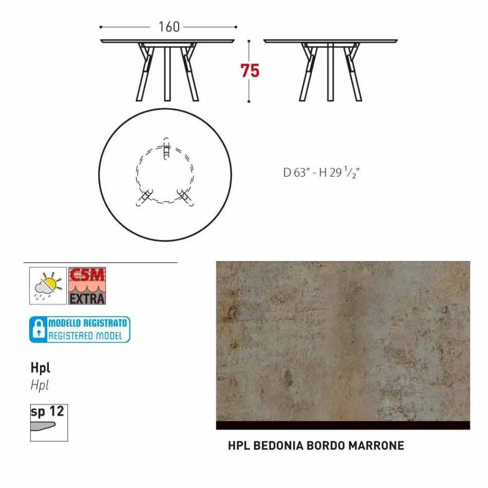 Varaschin Link-uri Masă rotundă grădină design modern, H 75 cm Viadurini