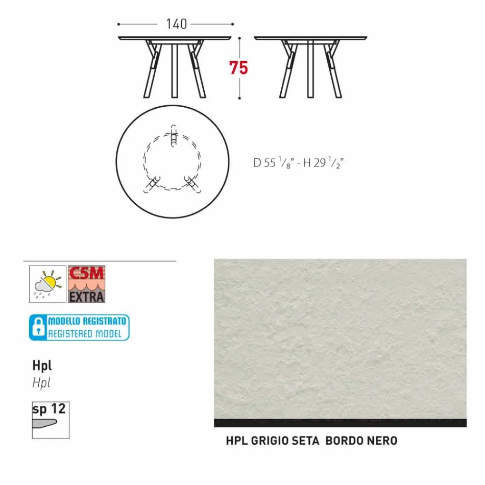 Varaschin Link-uri Masă rotundă grădină design modern, H 75 cm Viadurini