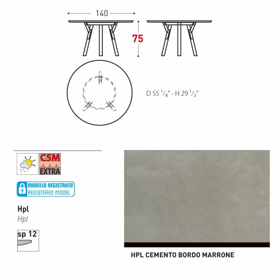 Varaschin Link-uri Masă rotundă grădină design modern, H 75 cm Viadurini